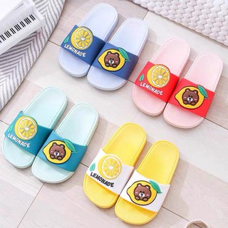 Dép nữ quai ngang cao su siêu êm in Lemon Gấu