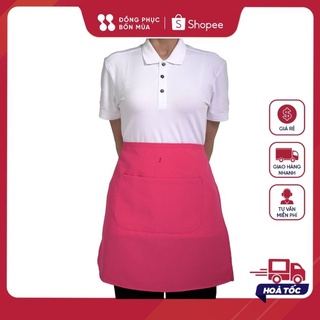 Tạp dề phục vụ màu hồng trẻ trung, dễ thương - Tạp dề ngắn, có túi trước rộng đựng đồ tiện dụng - Chất liệu vải bền đẹp