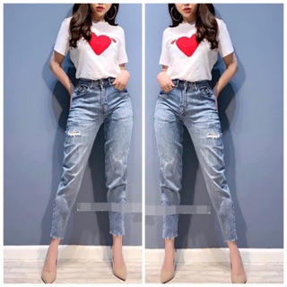 QUẦN JEAN 9 TẤC BIG SIZE rách nhẹ có vá đắp lưng cao co dãn mạnh ms 2728 3599