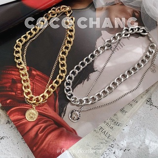 Dây chuyền xích hiphop unisex nam nữ mặt tròn 2 dây kết hợp coco chang