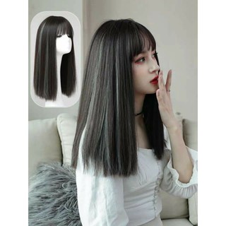 tóc giả nguyên đầu❤freeship 50k❤ tóc thẳng lửng line xám+ tặng lưới chùm tóc