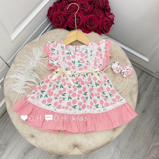 Đầm váy xòe tiểu thư bé gái tay phồng hoa 3D size nhí sang chảnh