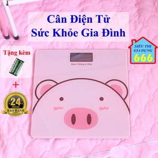[Tặng kèm pin] Cân điện tử  Cân sức khỏe gia đình thay pin AAA hình heo theo dõi sức khỏe độ chính xác cao tiện lợi