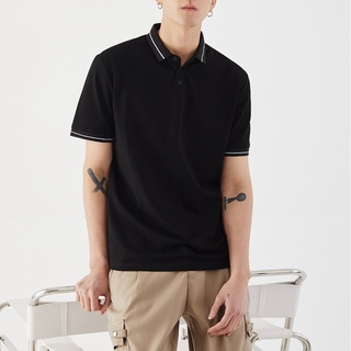 Áo polo nam áo thun nam có cổ tay ngắn phối vai đen trắng kiêu dáng hàn quốc chất cotton co dãn thoáng mát