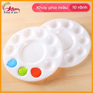 Khay pha màu Palette màu họa cụ vẽ nhựa tròn 10 rãnh chuyên dụng cho màu nước Acrylic đường kính 17cm