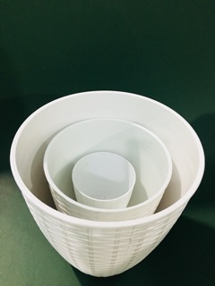 [Combo] Bộ Chậu Mây Đan Nhựa Trắng + Đĩa Lót