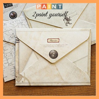 Phong bì vintage set 12 phong thư decor màu nâu retro