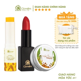 Combo Môi Hồng Cỏ Mềm Gồm Son Lụa Không Chì, Son Gạo Dưỡng Môi Và Tẩy Da Chết Môi Cỏ Mềm 20g