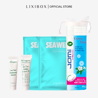 [HB Gift] Combo gel rửa mặt Auragins 30ml, gel dưỡng ẩm Auragins 10ml, bông tẩy trang Jomi và 2 masks Seaweed