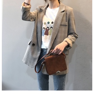 Áo Blazer Kẻ Dài Tay Hai Lớp Phong Cách Hàn Quốc Mẫu Mới 2021