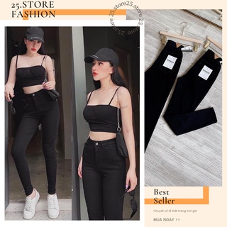Quần jeans nữ lưng cao trơn ôm body lưng siêu cao màu đen - 25 STORE