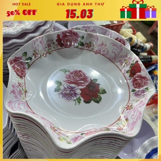 Dĩa Nhựa Sâu Lòng Họa Tiết Hoa Cổ Điển - Dĩa Nhựa Đựng Thức Ăn Trái Cây