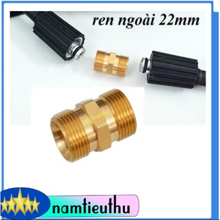 Đầu nối 2 ống dây xịt rửa áp lực cao ren ngoài 22mm