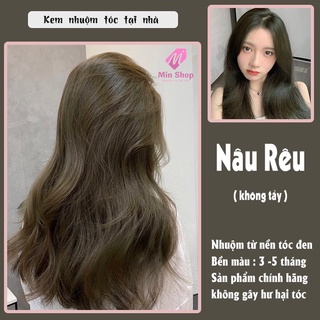 thuốc nhuộm tóc màu nâu rêu . tặng kèm oxi trợ dưỡng và bao tay