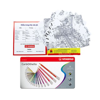 Bộ 1 hộp bút chì màu STABILO CarbOthello 36 cây hộp thiếc + Tuyển tập tô màu STABILO SVCB (CLC1436MB)