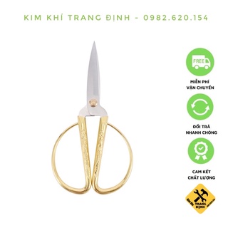 Kéo thép trắng cán vàng hoa văn rồng phượng 190mm