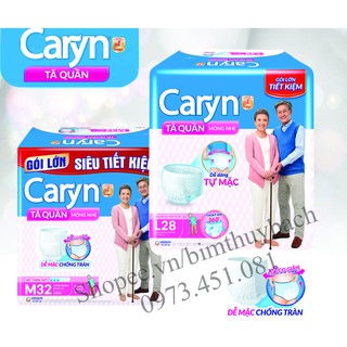 Tã Bỉm Quần Người Lớn Caryn Mỏng Nhẹ Chống Tràn Size M32,L28 Miếng