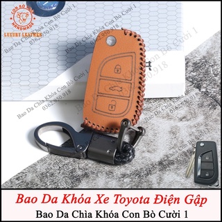Bao Da Chìa Khóa Toyota (Altis, Fortuner, Innova, Hilux) Chìa gấp, Da Bò Nhập Khẩu ITALIA, Khắc Tên, Số Đt Chủ Xe