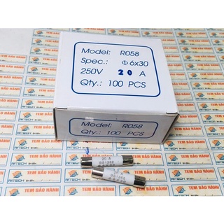 [Combo 10 chiếc] Cầu chì sứ R058 20A 250V BS1362 6X30MM
