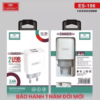 Bộ Sạc Earldom ES - 196 2 cổng USB sạc nhanh 5V/2.4A Nhỏ Gọn