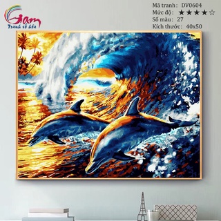 Tranh tự tô màu sơn dầu số hóa DIY động vật biển cả - Mã DV0604 Cá heo