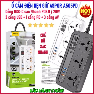 ✅𝙈𝙖̂̃𝙪 𝙈𝙤̛́𝙞✅Ổ Cắm Điện Hẹn Giờ ASPOR A505PD Có Cổng PD 40W, Ổ Cắm Điện Thông Minh, Đa Năng, Chống Giật Cao Cấp