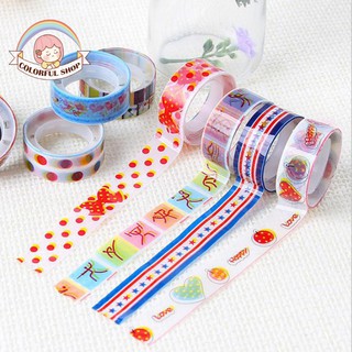 [10 cuộn] Băng dính washi tape nhiều họa tiết nhiều hình