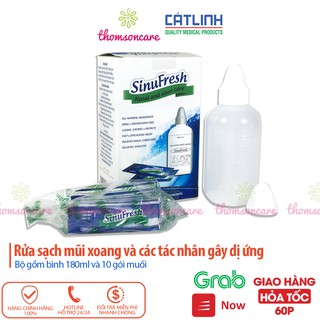 Bình rửa mũi SinuFresh Cát Linh - Tặng kèm 10 gói muối - Chăm soc mũi xoang - Chính hãng.