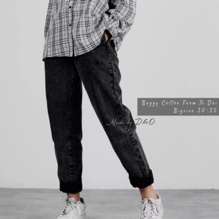 (Bigsize 30-36) Quần Baggy Jean Bigsize Xám Trơn, Lưng Cao, Không Co Giãn