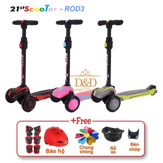 Xe trượt scooter 21st có giảm xóc, 3 bánh phát sáng cao cấp cho bé (Tặng kèm bộ bảo hộ 7 món &amp; nhiều quà khác)