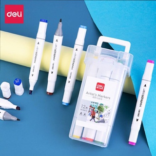 HỘP BÚT 12 MÀU MARKERS 2 ĐẦU CAO CẤP DELI 70801