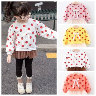 Áo tay dài phối voan - họa tiết quả cà chua dễ thương cho bé gái size 80-120 (7~17kg)
