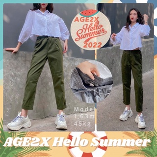 Quần baggy nữ AGE2X chất kaki phối thun gân co giãn thoải mái hàng vnxk