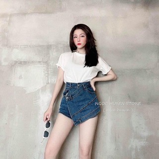 Quần short bò giả váy vạt lệch