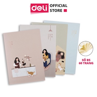 Sổ tay ghi chép khâu gáy B5 Deli 60 trang - hình cô gái - 1 quyển - Màu ngẫu nhiên - FB560-N03