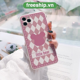 Ốp lưng iphone bảo vệ cam Litter bear caro ốp iPhone vuông cạnh 7plus/8/8plus/x/xr/xs/11/12/13/pro/max/plus/promax e203
