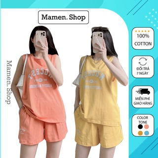 Bộ đồ nữ tank top cotton ba chi tiết cao cấp mùa hè nhiều màu, phong cách thể thao trẻ trung năng động Mamen Shop M002