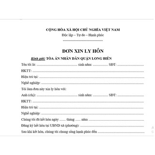 Mẫu đơn ly hôn của Tòa án quận Long Biên+bản hướng dẫn chuẩn bị hồ sơ, hướng dẫn nộp hồ sơ đến Tòa án