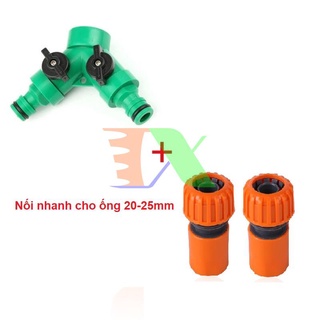 Đầu nối nhanh chia 2 NN2.C1, Y chia 2 có van khóa , Khớp nối nhanh chia 2 1/2" 3/4"