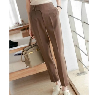 Quần baggy nữ lưng chun cạp cao cúc lệch