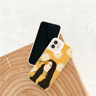 Ốp Lưng iphone Silicone Mềm Love Women cô gái và hoa vàng ốp iphone cạnh vuông 7 plus 8 6 6s Plus X Xr 11 12 13 Pro Max