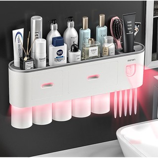 Kệ Nhà Tắm Để Đồ Dùng Thông Minh Cao Cấp , Kèm Cốc Hút Từ Tính Có Nhả Kem Đánh Răng Tự Động Rất Tiện Dụng