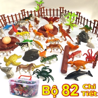 Hộp 82 đồ chơi thế giới động vật New4all Animal World có hàng rào bao quanh cho bé nhập vai học tập và phát triển