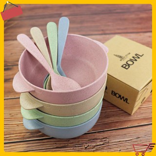 GIÁ SỈ Chén ăn có tay cầm kèm muỗng làm từ lúa mạch cho bé, cực an toàn thân thiện môi trường 8536
