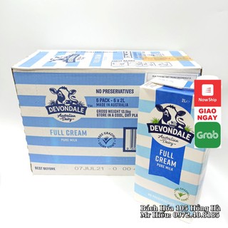 [T7/2021] Thùng 6 hộp sữa tươi Devondale 2 Lít