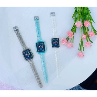 Dây Apple Watch nhựa trong kèm ốp kim tuyến size 38 40 42 44mm