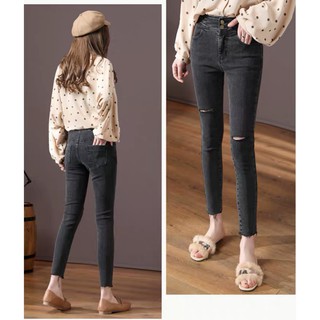 [Mã FAMARAL1 giảm 10K đơn 50K] [SIZE ĐẠI 50kg~95kg] Quần jean dài 9 tấc tua lai xám lông chuột 3141
