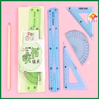 Bộ thước kẻ 4 chi tiết nhựa dẻo chống gãy nhiều màu cho bé