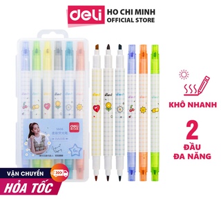 Bút nhớ dòng 2 đầu Deli - 6 màu - Nét trơn mượt, màu tươi sáng - 6 chiếc/1 Hộp - S606