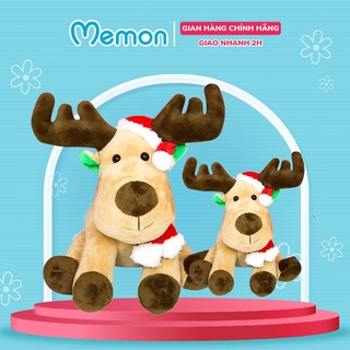 Gấu Bông Giáng Sinh Tuần Lộc Ngồi Đội Mũ Noel Cao Cấp Memon
